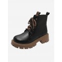 Chunky Heel Double Straps Lace-up Front Boots